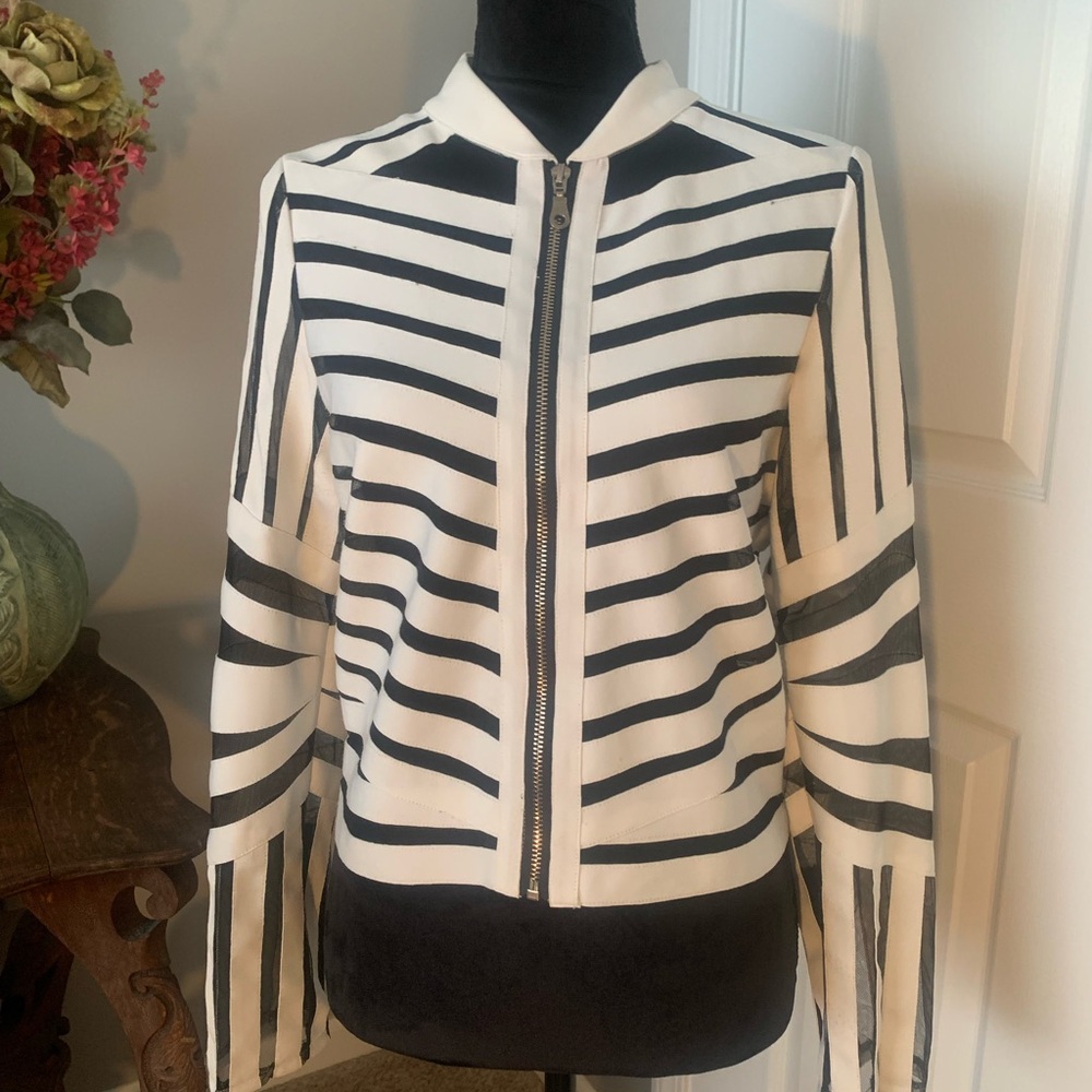 Striped White and Black Netting Women's Chic Jacket
